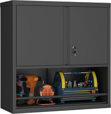 Locking Wall Mounted Garage Cabinet, Black Metal Steel Hanging Storage Cabinets,