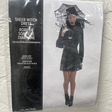 Sheer Witch Dress Gothic Black Fancy Dress Halloween Adult Costume S/M NEW 2025