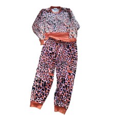 Leopard Print Lounge 2 Piece Matching Set Pullover Sweatshirt Joggers XS/S