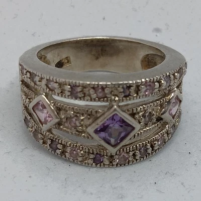 Bague en argent et améthyste antique costume jewelry sterling ring - Photo 1/4