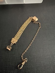 Antique AAG Co. Gold Filled Mesh Pocket Watch Vest Clip & Chain Watch Fob Z27