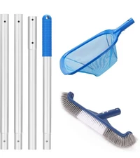 Pool Cleaning Kit, 16'' Pool Brush Head & Pool Skimmer Net with 60" Pole, Poo...