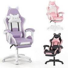 Gaming Chair with Cat Ears for Girls, Height Adjustable Reclining Chair,Cute Cat