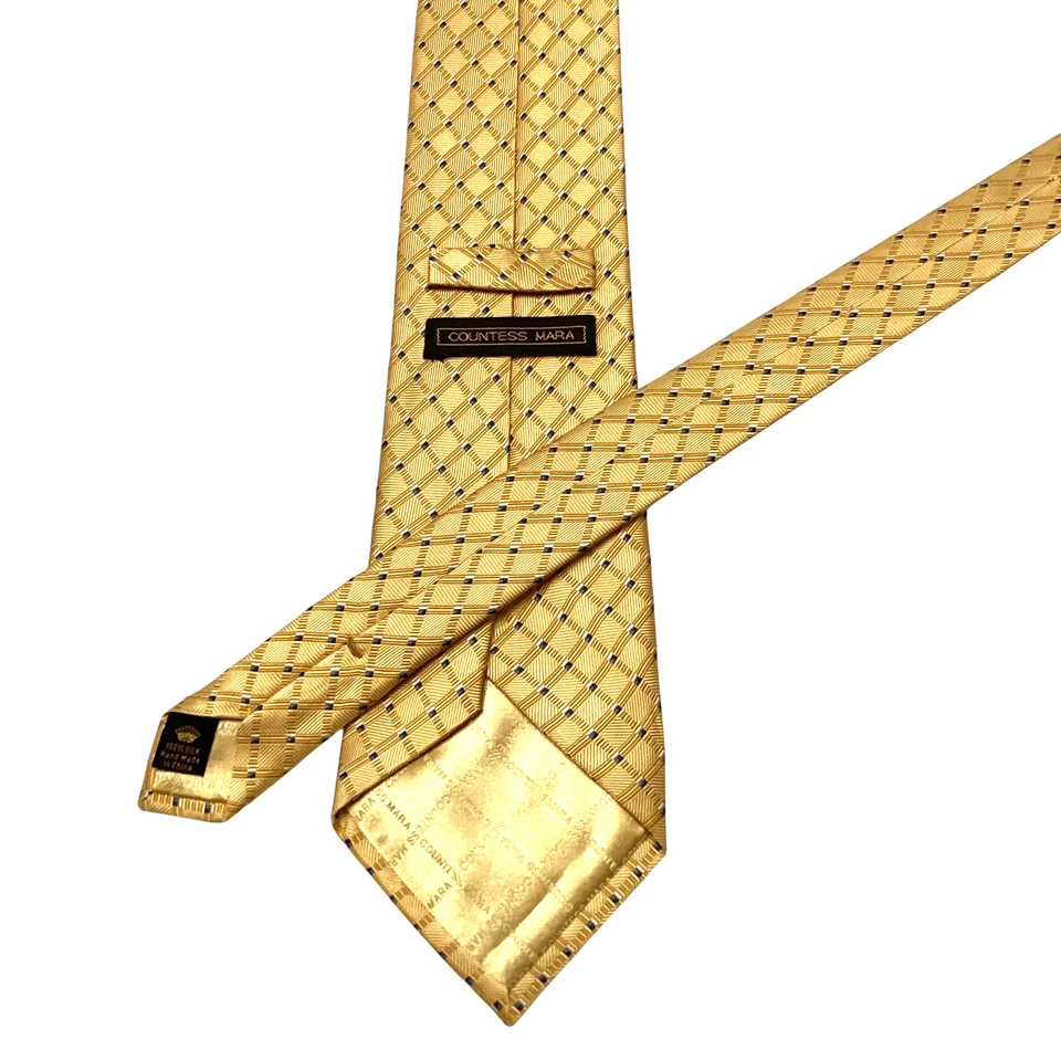 COUNTESS MARA Men's Silk XL 61 5/8"Necktie Designer PLAID Yellow/Gold/Blue EUC - Image 3 of 3