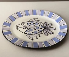 Vintage Deruta Italian Pottery Hand Painted Whimsical Fish Platter 16.5"x12"