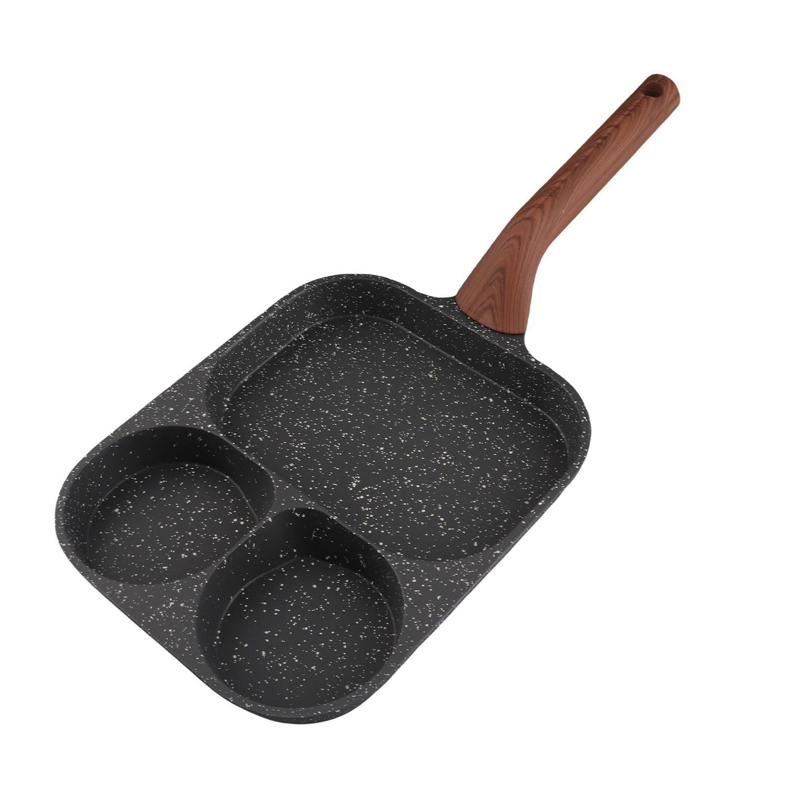 3 Section Non Stick Egg Frying Pan For Steak Omelette Breakfast Cooking - Black