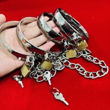 BondageCuffs Wrist Ankle HandCuffs with Chain Lock Restraints Slave Roleplay US