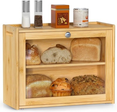 Bread Box for Kitchen Countertop Bamboo Double Layer