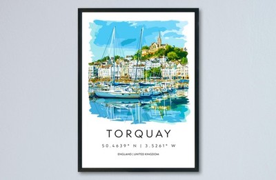 Torquay Aquarell Poster Torquay Devon Reisedruck Wandbild Torquay Wohndeko