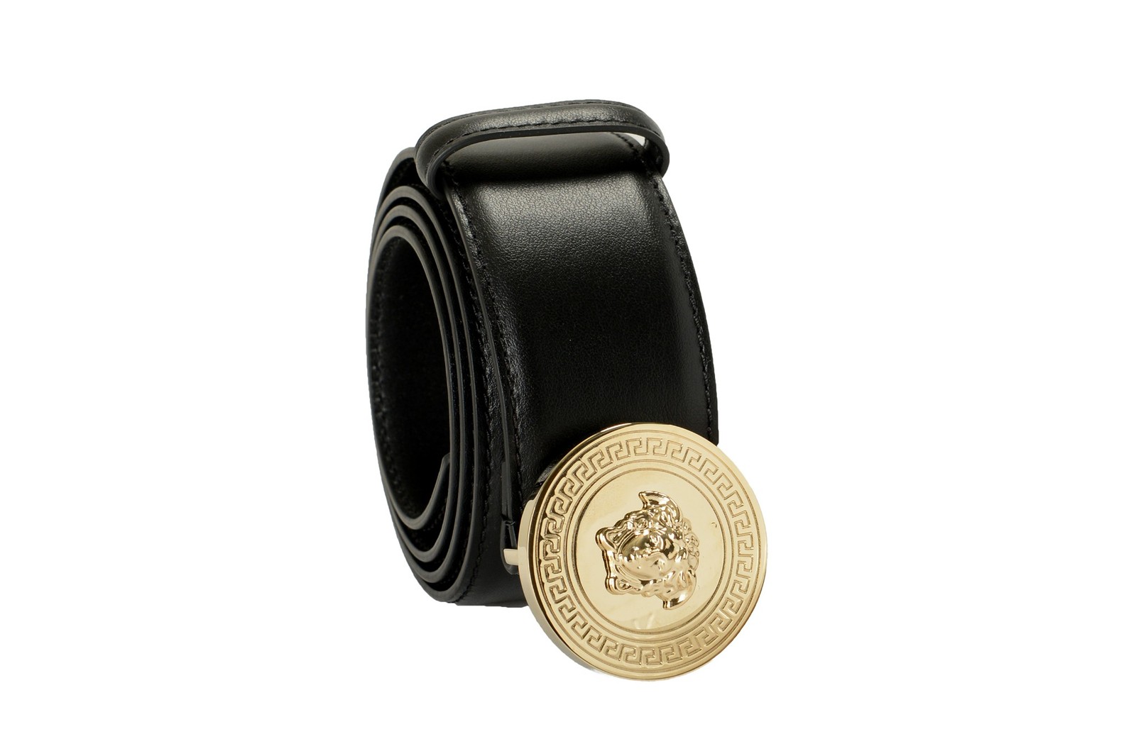 Versace Black 100Leather Light Gold Medusa Head Buckle Belt US 32 IT 80 50590₽