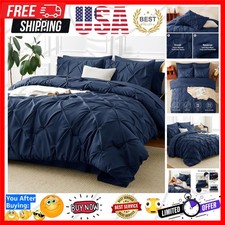 Full Size Comforter Sets Navy Blue, 7 Pieces Pintuck Bed in A Bag Blue Comfor...
