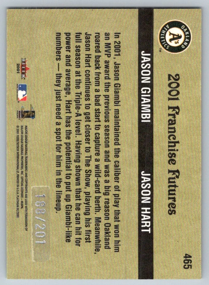 Fleer Platinum Finish Jason Giambi/Jason Hart 2001 465 188/201 Foto 2 de 2