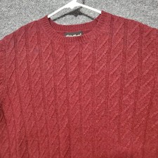 Vintage Eddie Bauer Sweater Mens Large Maroon Cable Knit Crewneck Lambswool 90s