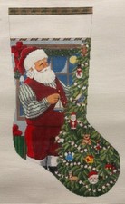 Susan Roberts Handpainted Needlepoint Canvas Santa Trimming the Tree