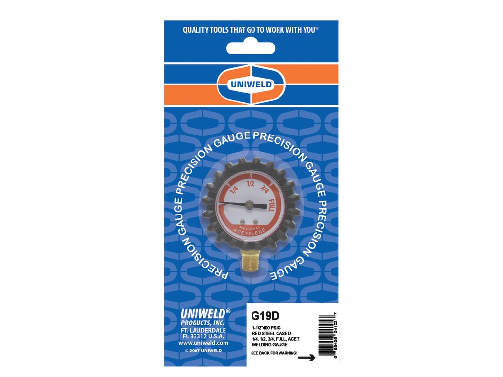 Uniweld G19D - Acetylene Contents Gauge, 1.5in with 1/8in NPT