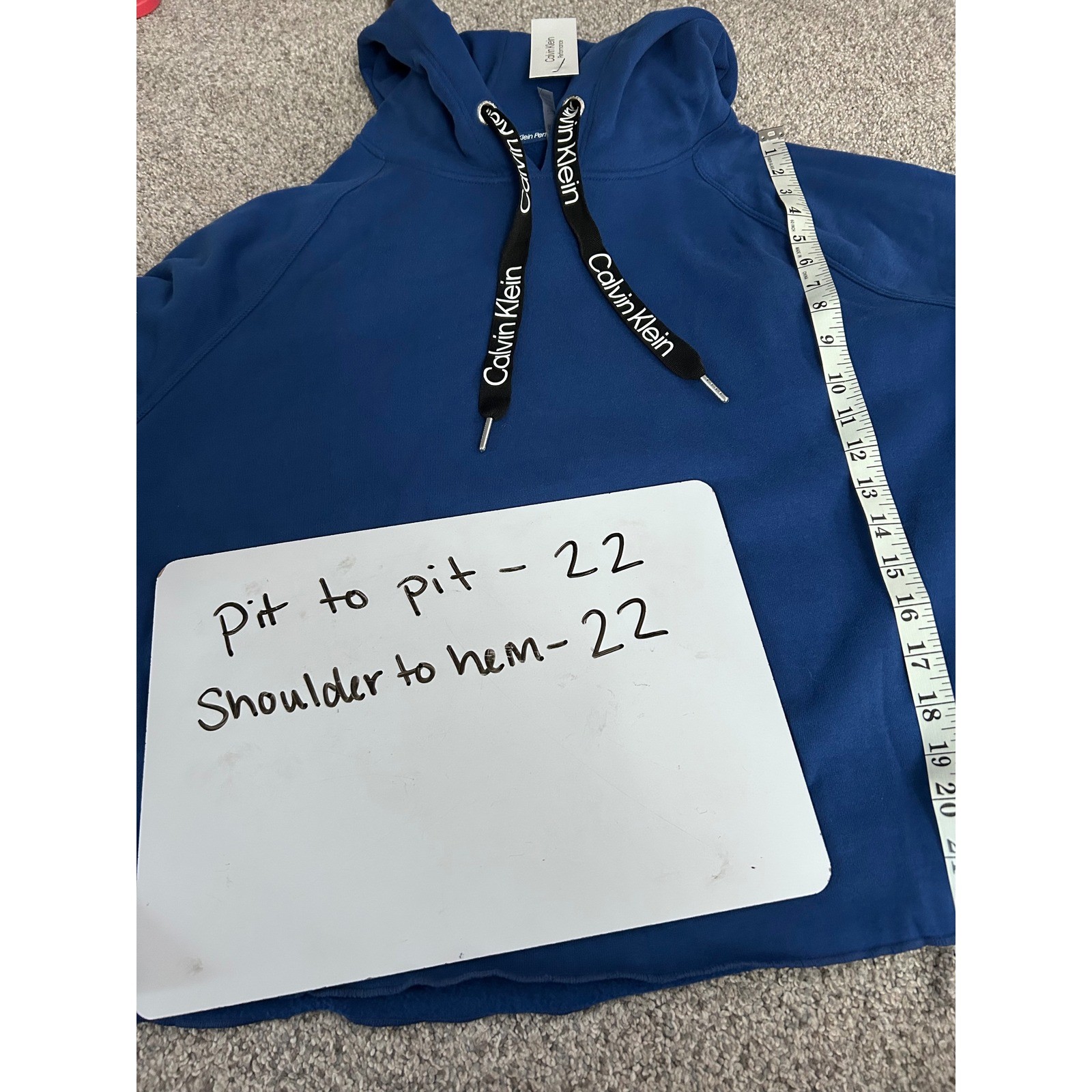 Calvin Klein Women's Blue Hoodie Sweatshirt Logo Drawstring Size L thumbnail 4