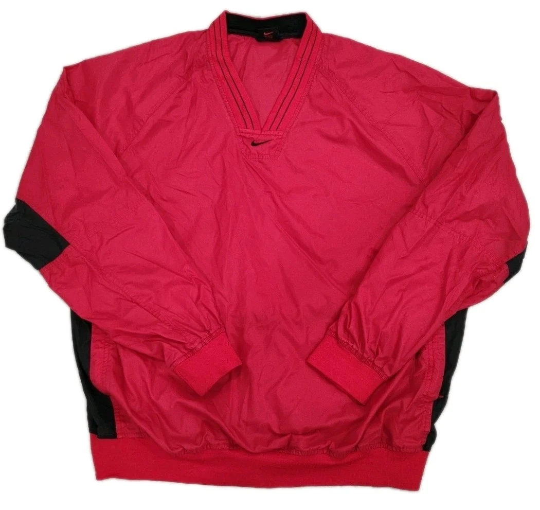 Vntg Nike Red And Black V Neck Pullover WindBreaker Front Pockets Light Weight