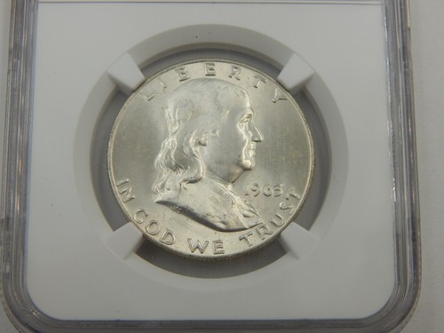 1963 D 50C Silver Franklin Half Dollar NGC MS 64 (154) - Picture 2 of 4