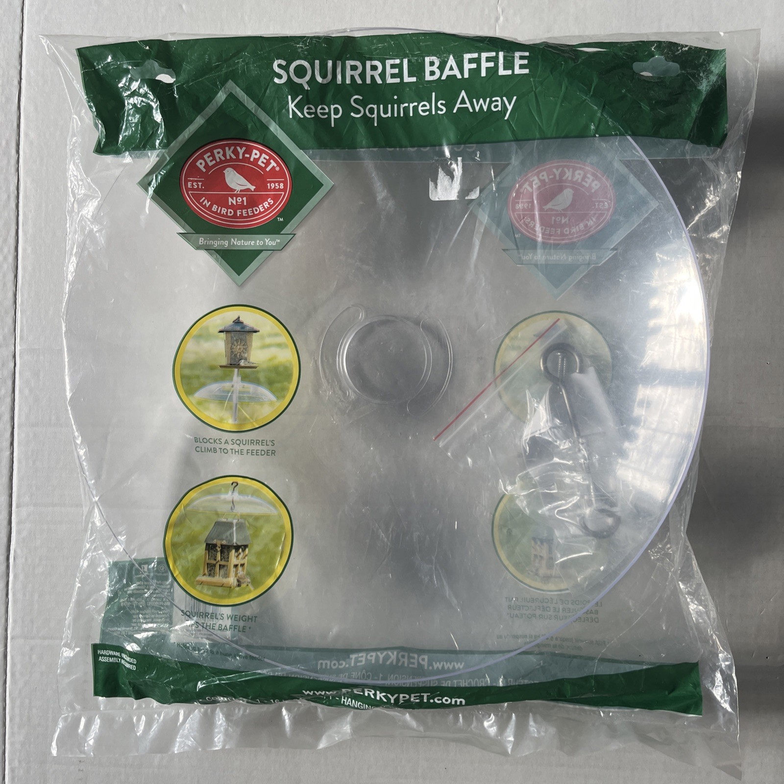 Perkypet Squirrel Baffler Transparent 16" NEW for bird feede