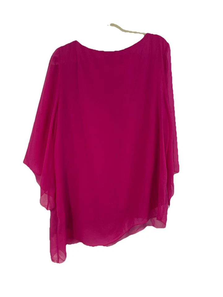 Chico's 女式内衬上衣覆盆子粉红色飘逸短袖衬衫,尺寸 2(大号) — 第 3/4 张图片