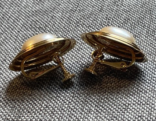Vintage Napier Earrings Faux Peael Goldtone - Picture 6 of 10