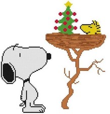 CROSS STITCH CRAFT PATTERN Snoopy Beagle Dog Woodstock Bird Nest Christmas Tree