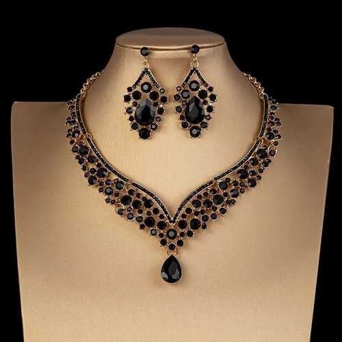 Set orecchini collana girocollo lusso cristallo AB colore strass gioielli da sposa S - Foto 29 di 29