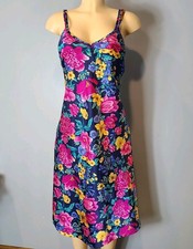 Vintage Floral Satin Chemise Nightgown Midi Slip Dress Sleepwear Womens M