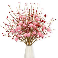 24 PCS Pink Heart Shaped Berry Picks Red Berries Wedding Anniversary Decor