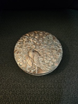 Vintage Heavy Peacock Dresser Trinket Box Bronze Or Brass Stylized ''A'' On Base