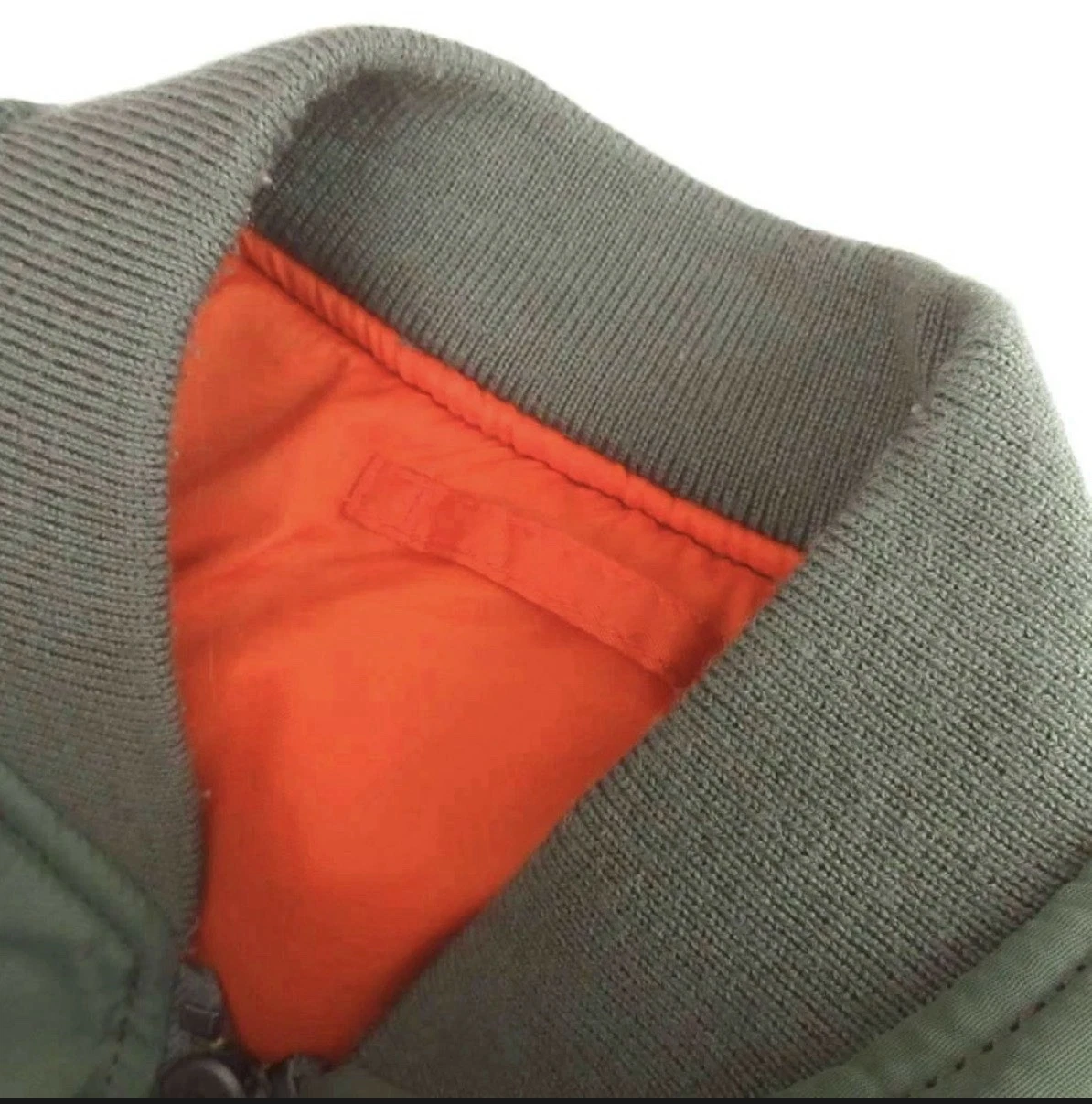 Avirex Men's M Regular Green Nylon Military Bomber Jacket Orange Lining Zip - product detail image 4