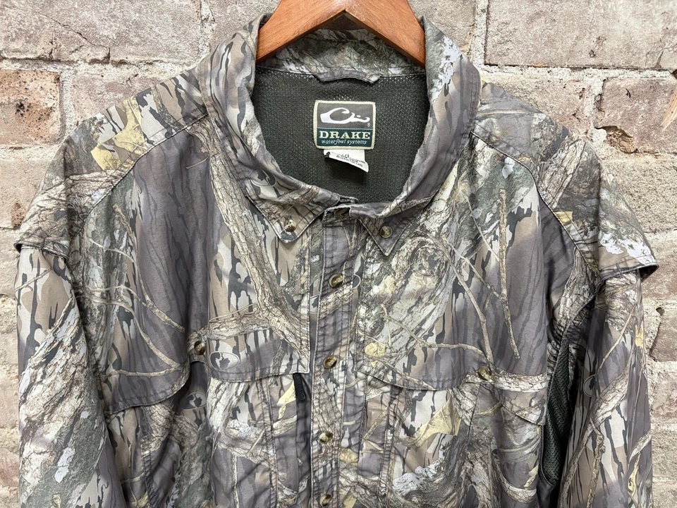 Drake Camouflage Short Sleeve Vented Button Up Polyester Shirt Pockets Men's 2XL - Image 2 of 4