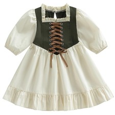 Toddler Girls Medieval Renaissance Dress Corset Vintage (Green, 1-2T)