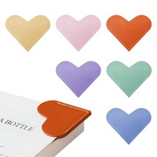 6 PCS Leather Heart Bookmarks Reading Women Cute Corner Page Book Lovers Gift