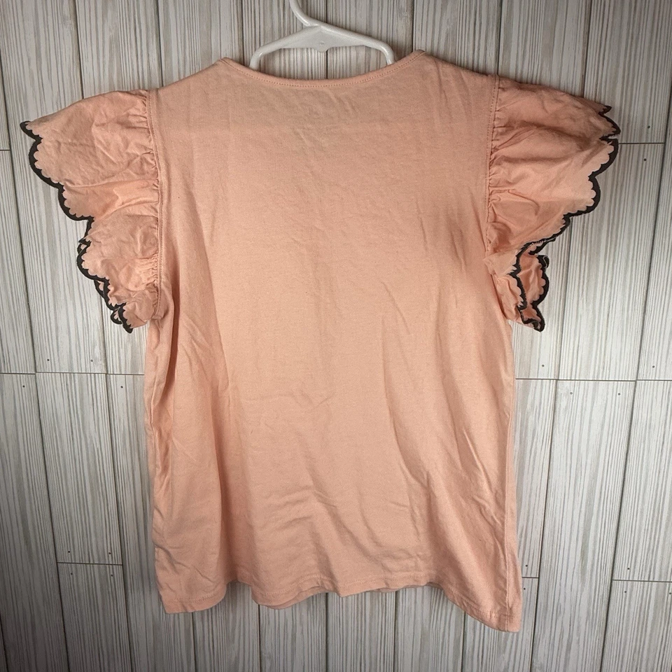 H&M Girls Butterfly Sleeve Top Size 8 - 10 Pink With Grey Pipping Classy Cute - Image 4 of 4