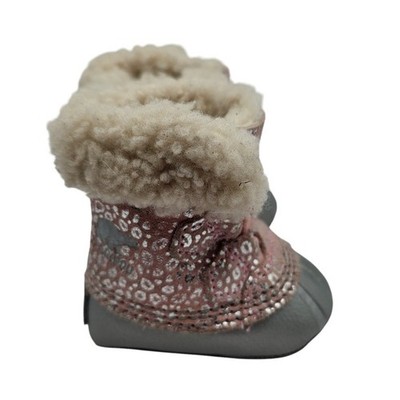 Sorel Boots Caribootie Infant Sz 1  Pink Leopard Pint Faux Fur Lining Bootie