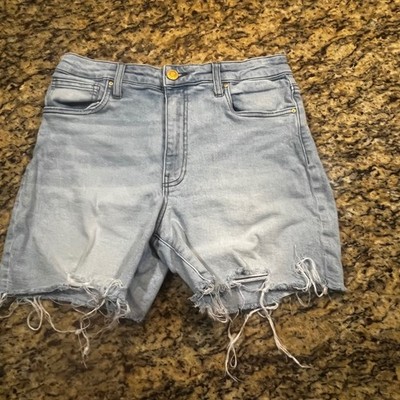 Kut from the Kloth Jenny High Rise Distressed Denim Shorts Light Wash Blue 4
