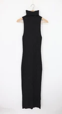 ENZA COSTA Rib Sleeveless Turtleneck Sweater Dress Charcoal S (1) $545 D1