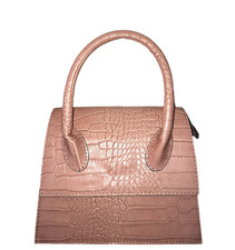 Single Handle Snake Print Italian Genuine Leather Hand/Shoulder Bag- light pink
