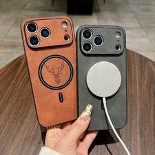 For iPhone 17 16 Pro Max Air 15 14 13 12 11 Leather Magnetic Magsafe Case Cover