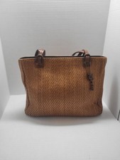 Vintage Fossil Straw  Brown Leather Purse Handbag
