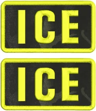 2  i  c  e. EMBROIDERY PATCHes 3x6 VELCR@ ON back yellow on BLACK multicam