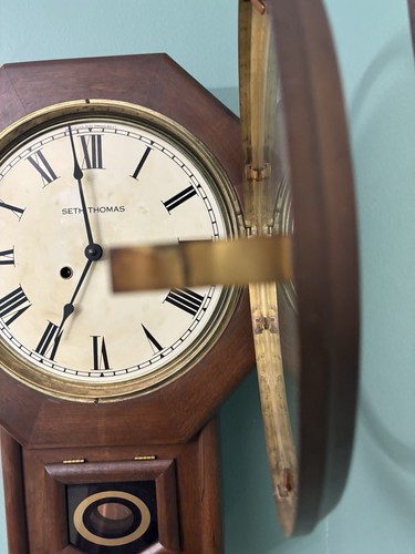 Seth Thomas Tropfen Regulator Achteck Schulhaus Wanduhr Nr. 1754 mit Video - Bild 10 von 24