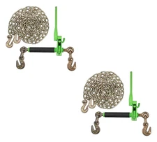 4PK 5/16"-3/8" Green Folding Handle Ratchet Load Binder & 5/16"x12' Binder Chain