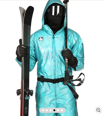 Tipsy Elves Snow Ski Suit XS BLUE BREAKTHROUGH w/Fur Hood Full Zip Pockets Ankle