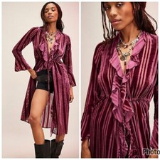 Free People Dolly Duster Velvet Red Purple Ruffle Cardigan Medium