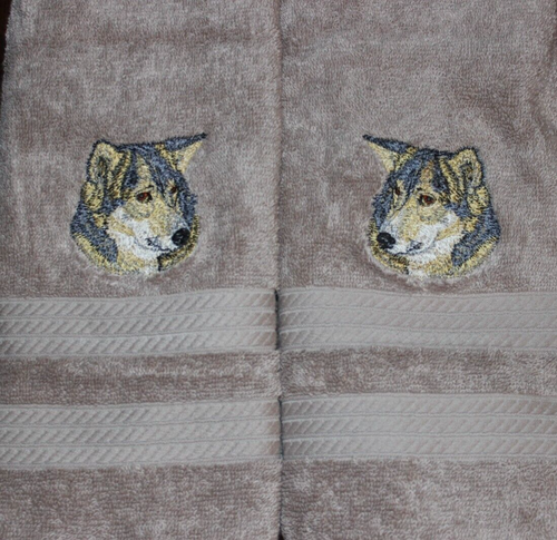 Russian Laika Dog Breed Bathroom SET OF 2 HAND TOWELS EMBROIDERED Personalize - Picture 2 of 5