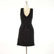 Maeve Anthropologie Dress M Black Stretch Knit V-Neck Ruffled Mini