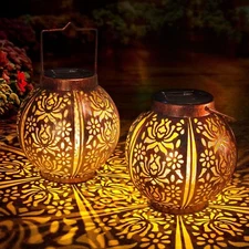 Solar Lanterns Outdoor Waterproof 2 Pack, Hanging Solar Lights for Outside Ga...