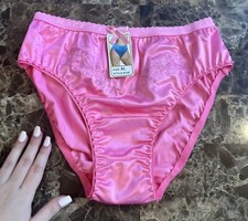 NWT VTG 80s 90s Wet Look Sissy Shiny Satin Granny Embroidered Thong panties XL